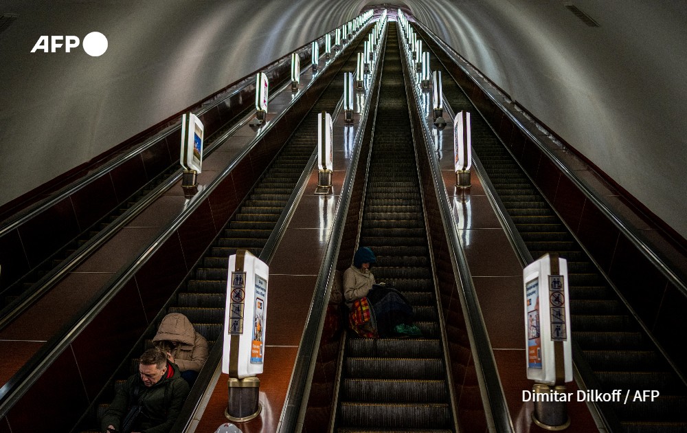 Civilians at a metro station during a missile attack in Kyiv, Ukraine.